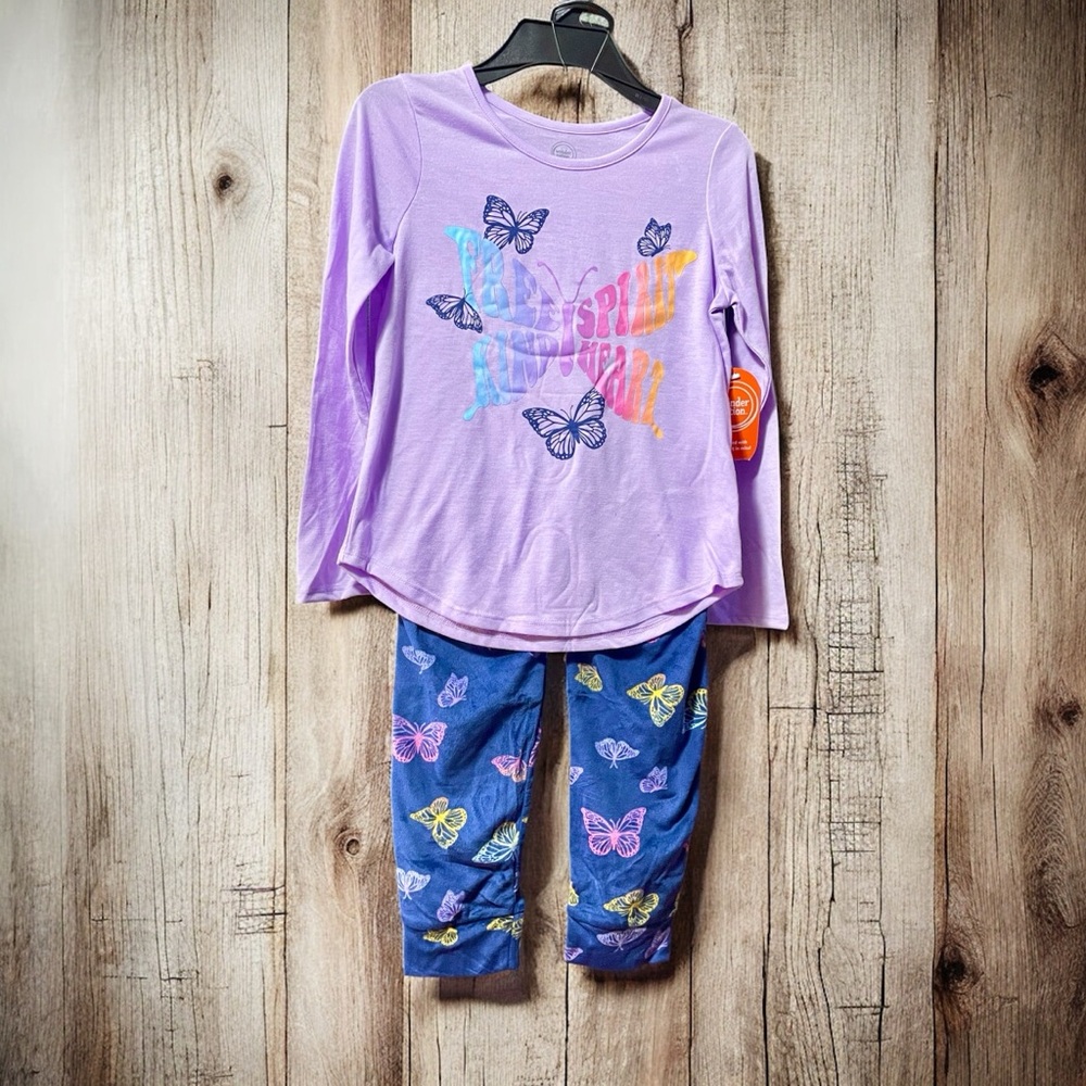 New girls 7/8 butterfly 2pc pajama set